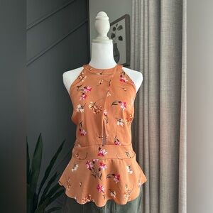 Express Floral Peplum Top in Orange and Pink